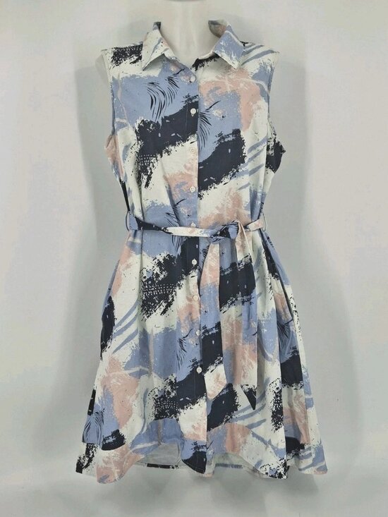 CHARLIE B Dresses & Skirts - Charlie B Linen Blend Patterned Sleeveless Button Shirt Dress Women's Size XXL